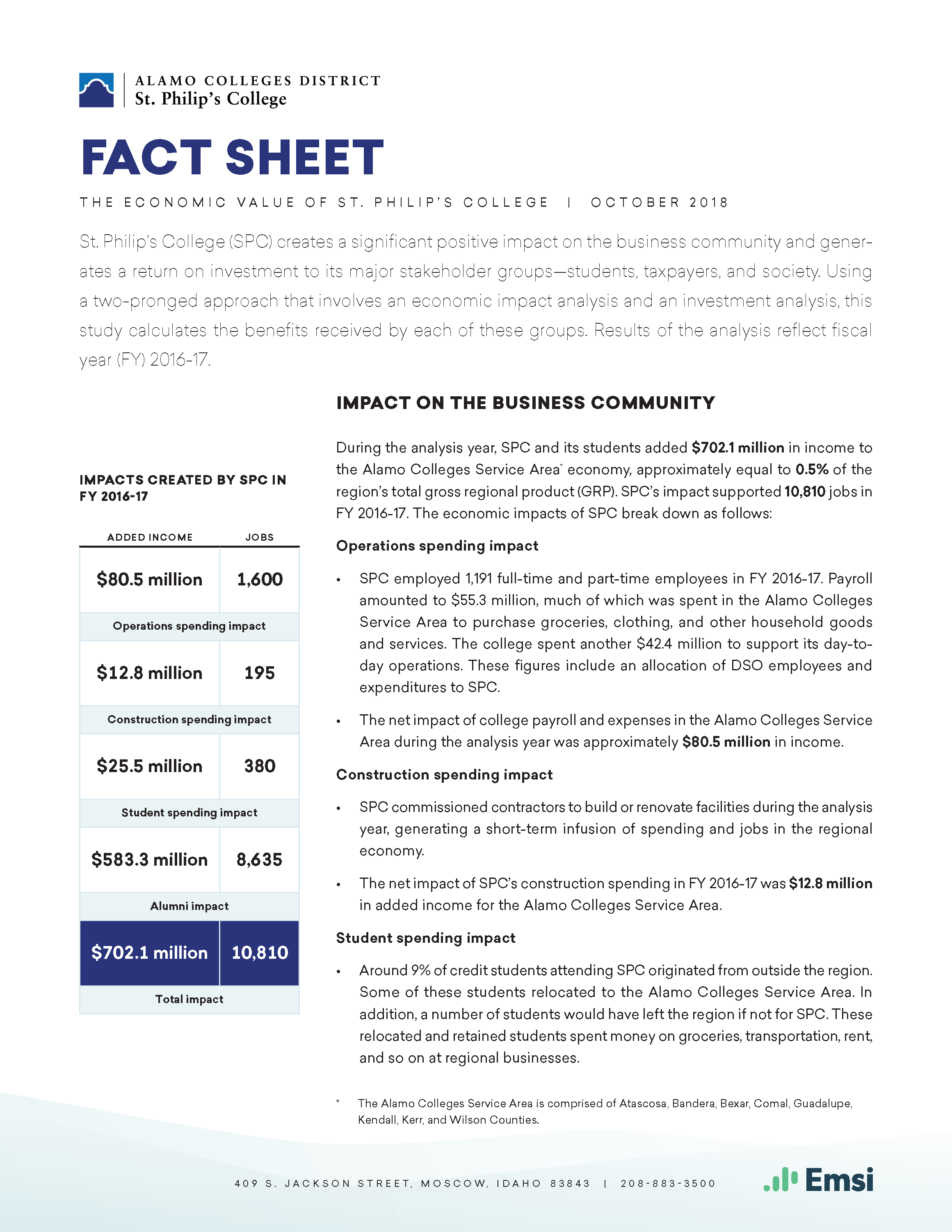 St. Philip's College Fact Sheet Front Page Image