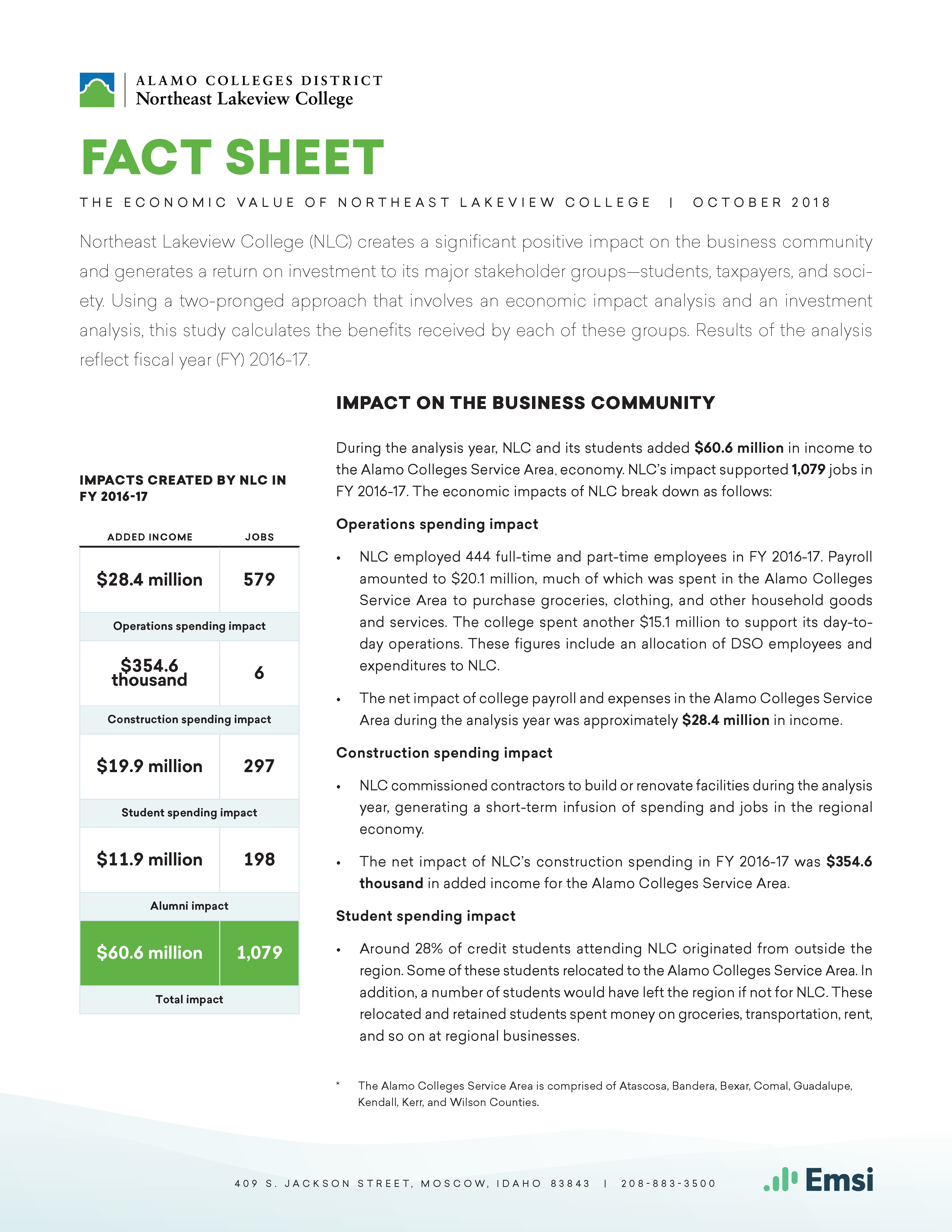 Northeast Lakeview College Fact Sheet Front Page Image