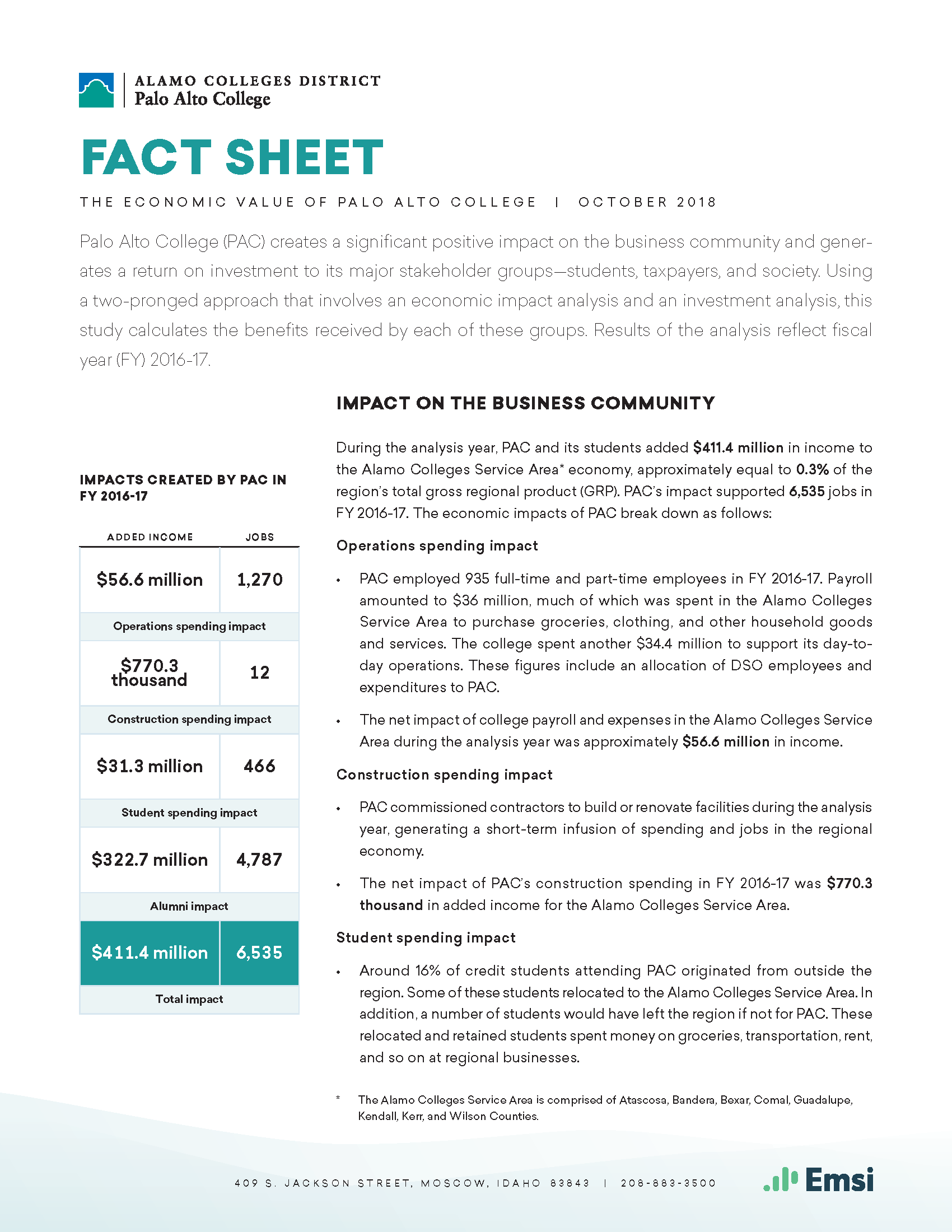 Palo Alto College Fact Sheet Front Page Image