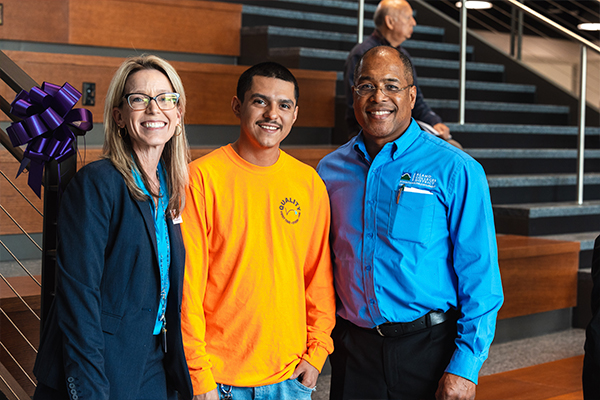 Dr. Sammi Morrill, student Rudy Gonzalez, Art Hall